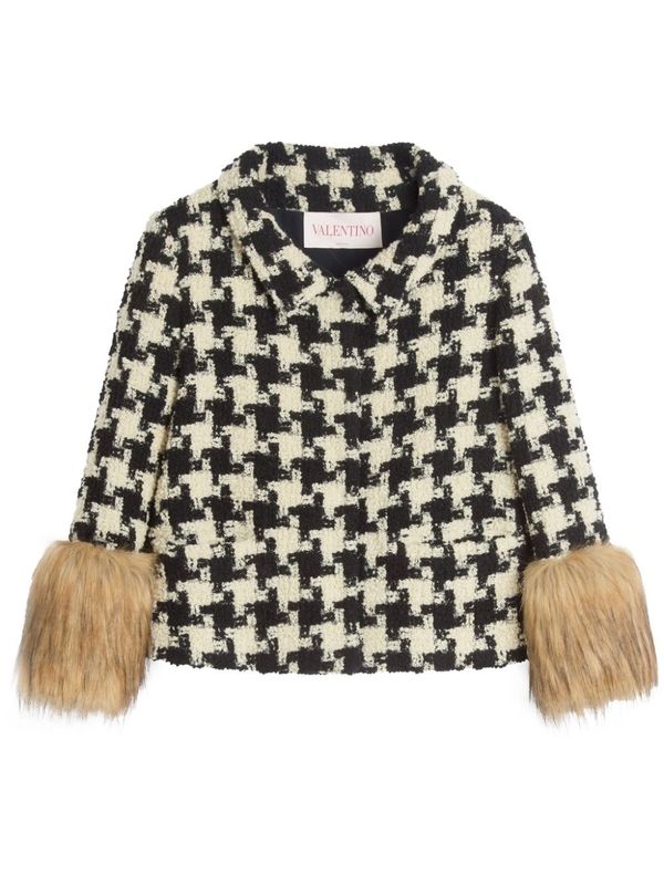 Fur Sleeve
  Houndstooth Check Jacket