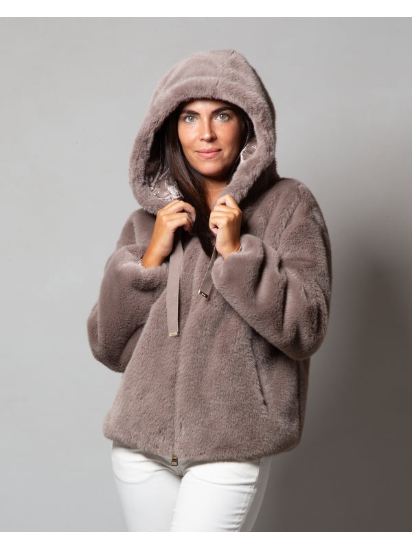 Drawstring Fake Fur Hood Jacket