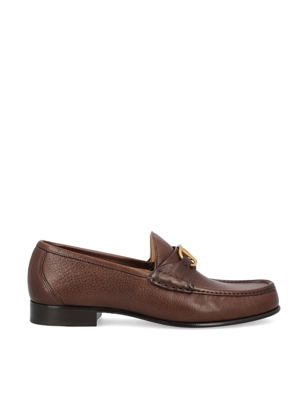 V Logo Leather Loafers