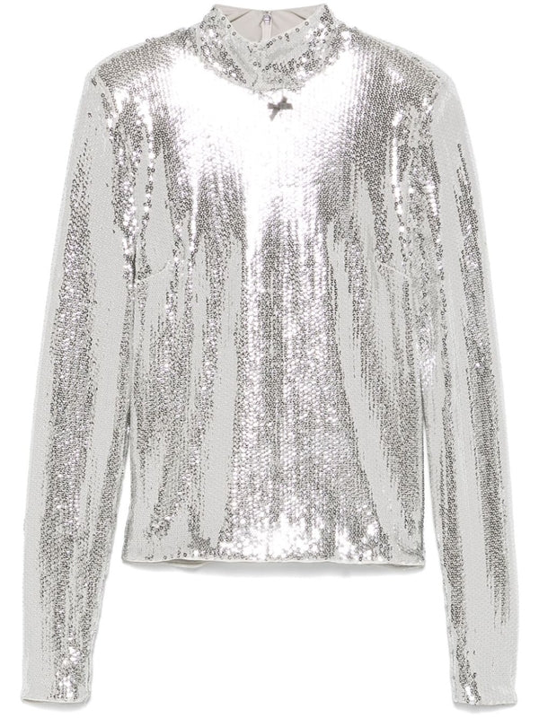 Allover Sequin Highneck Long Sleeve