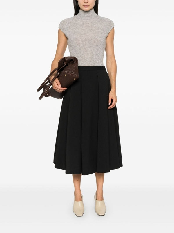 Black Pleated Wool Blend Skirt