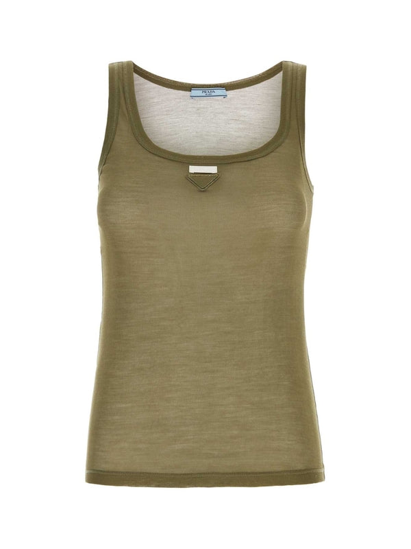 Triangle Logo Silk Sleeveless Top