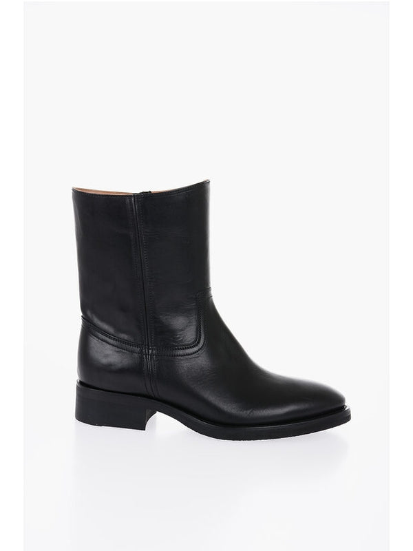 Black Calfskin Ankle Mid Boots