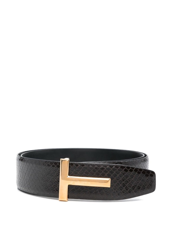 T Logo Buckle Calfskin Belt