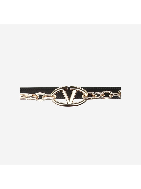 V Logo Buckle Leather Belt