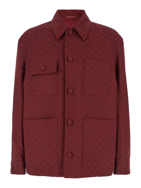 Bordeaux Jacket with All-Over GG Motif in Cotton Blend Man Jackets