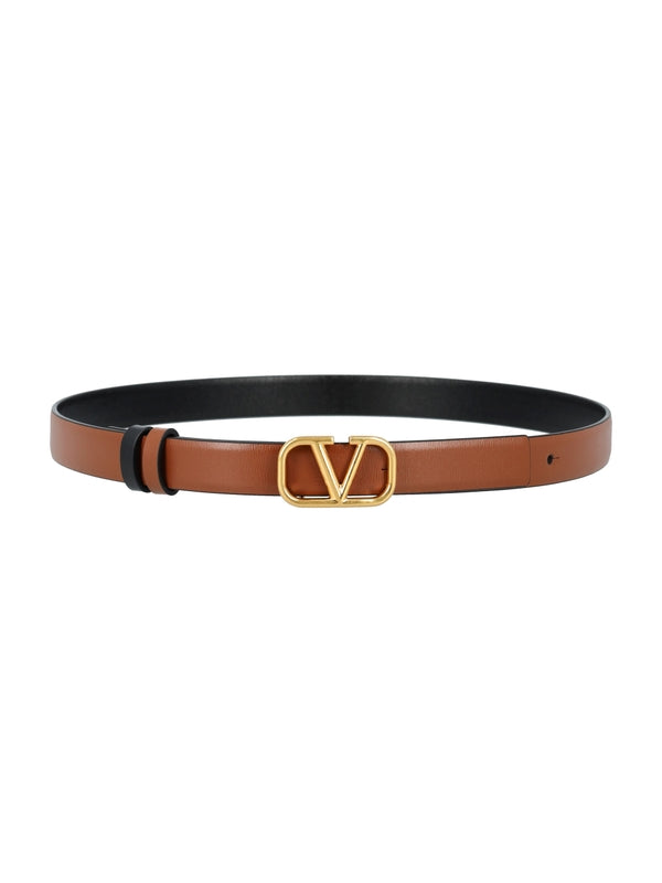 V Logo Buckle Leather Belt