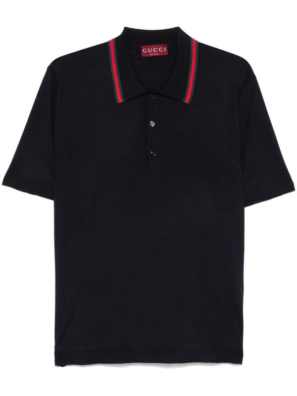 Web Logo Collar Detail Wool Short Sleeve Polo Shirt