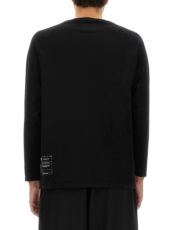 Black Wool Blend Long Sleeve Top