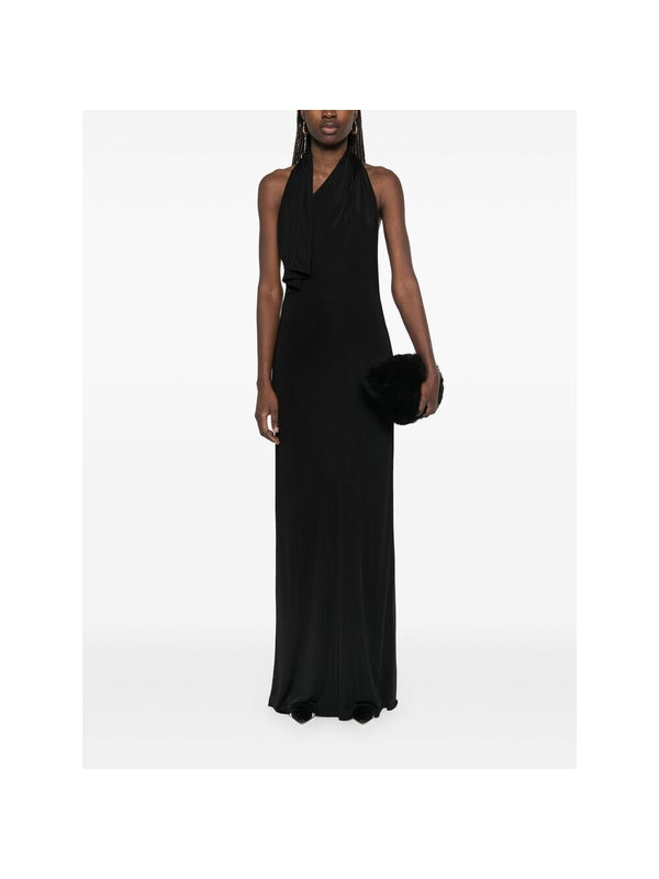 Asymmetric Drape Scoop Neck
  Long Dress
