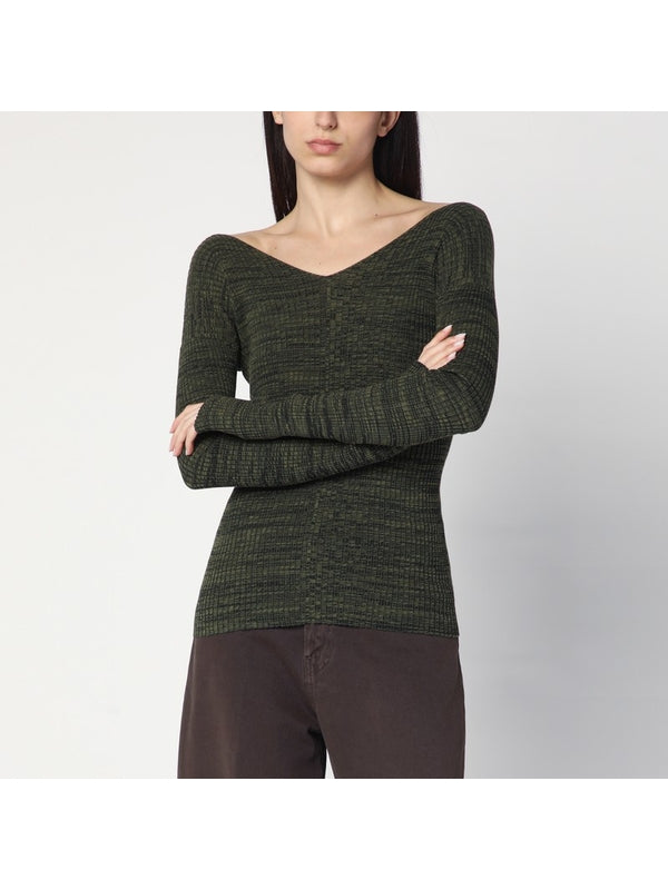 Double V V-neck Ribbed Sweater
