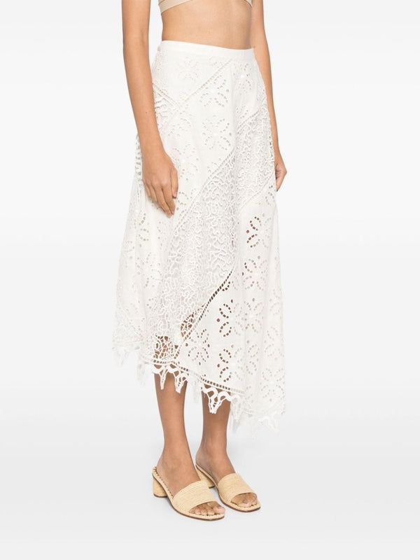 Lace Embellished Linen
  Asymmetric Skirt