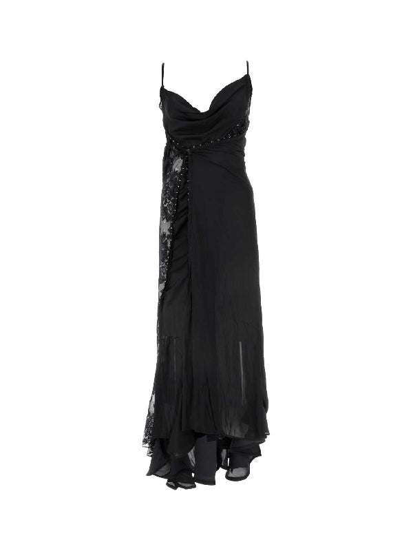 Lace Panel Draped Dress