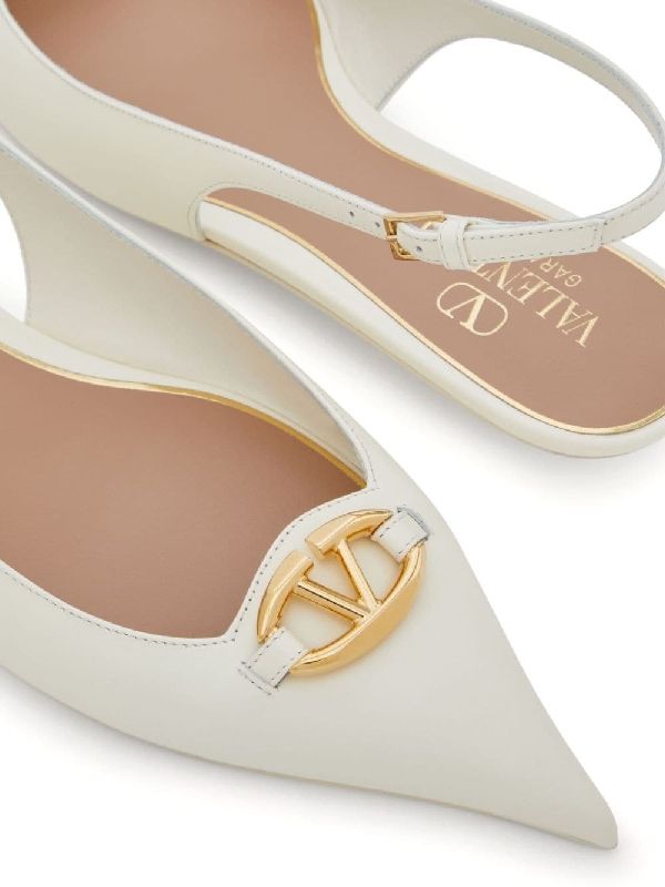 V Logo Leather Slingback Flat Shoes