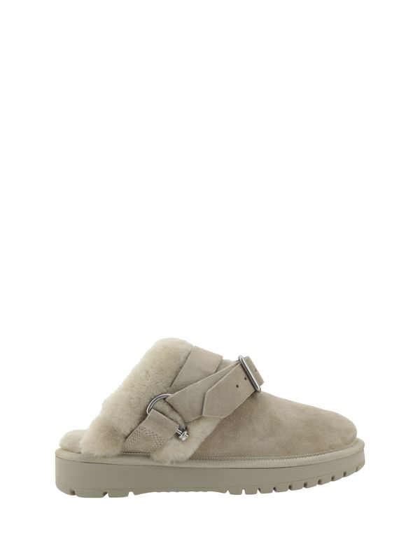 Buckle Shearling Suede Leather Mules