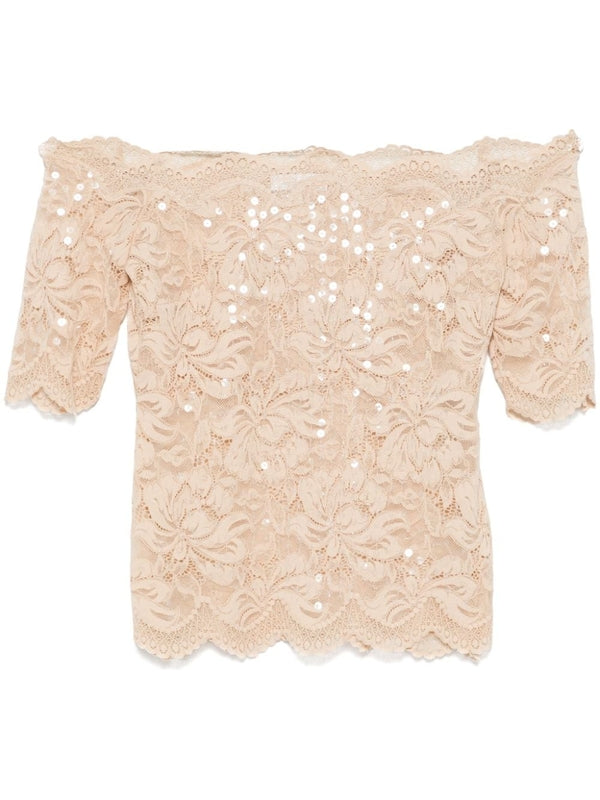 Flower Lace Embellished
  Offshoulder Top