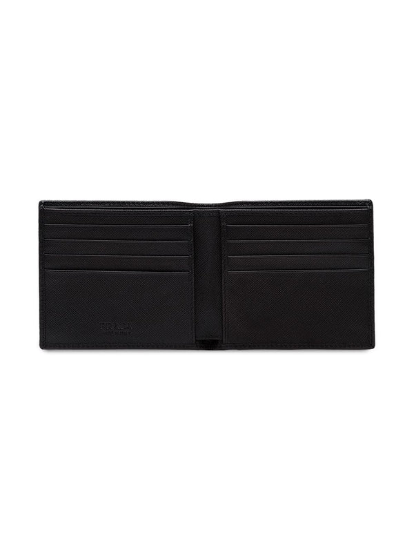 Triangle Logo Saffiano Leather Bi-Fold Wallet