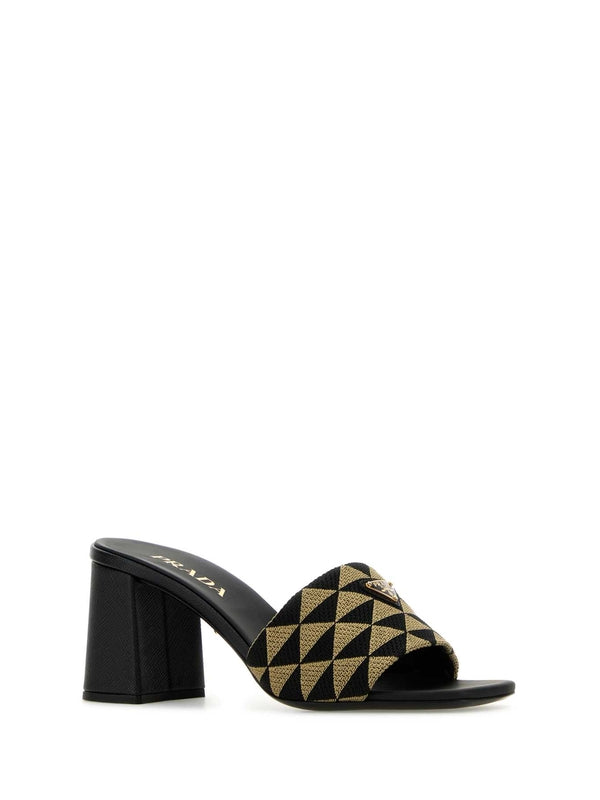 Triangle Logo Quilted Mule Sandal Heels