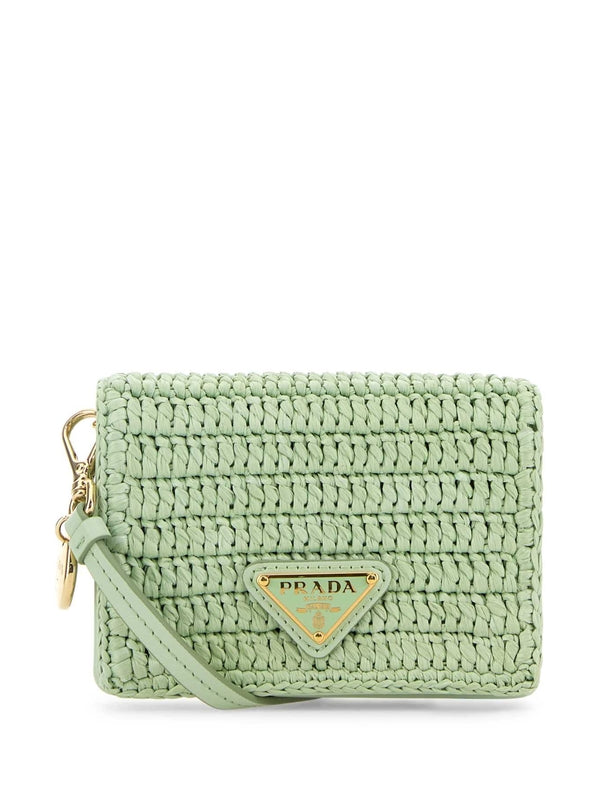 Triangle logo trim raffia card wallet