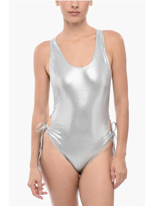 Back Cut-Out Metallic Strap Swimsuit