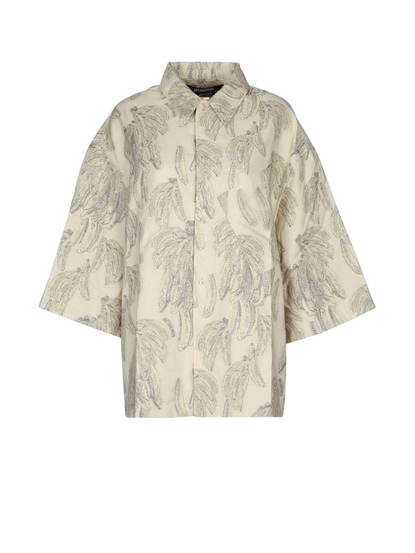 Aloe Jacquard Pattern Short Sleeve Shirt