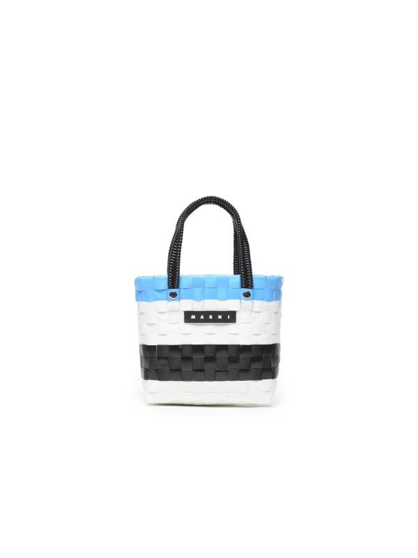 Logo Patch Stripe Woven Tote Bag