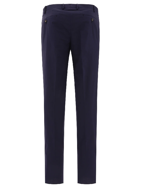 Navy Cotton Blend Tailored Pants