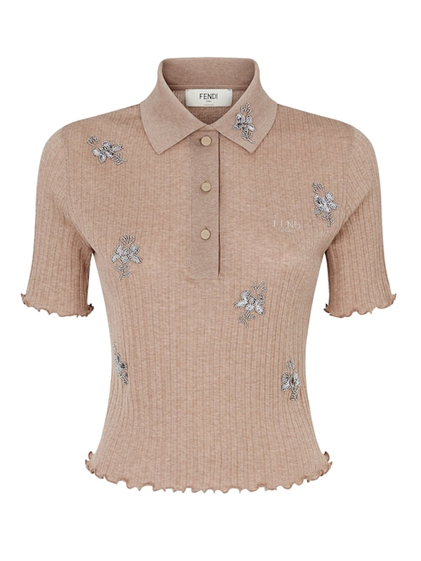 Sequin Appliqué Cotton Polo Shirt