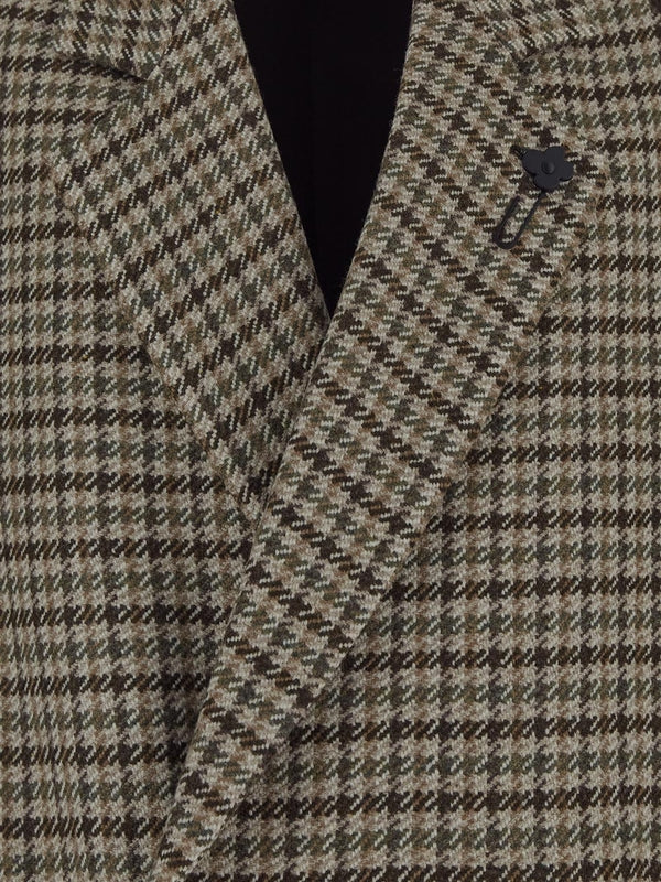 Boutonniere Check Pattern Double Wool Coat