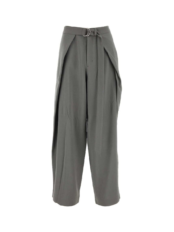 Belted Straight Wool Pants