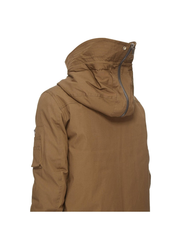 Drawstring brown cotton parka