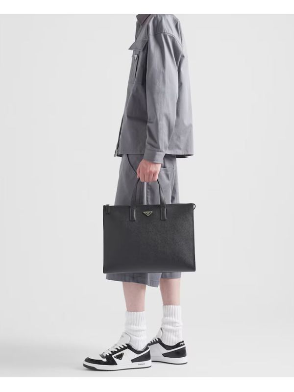 Triangle Logo Saffiano Leather Tote Bag