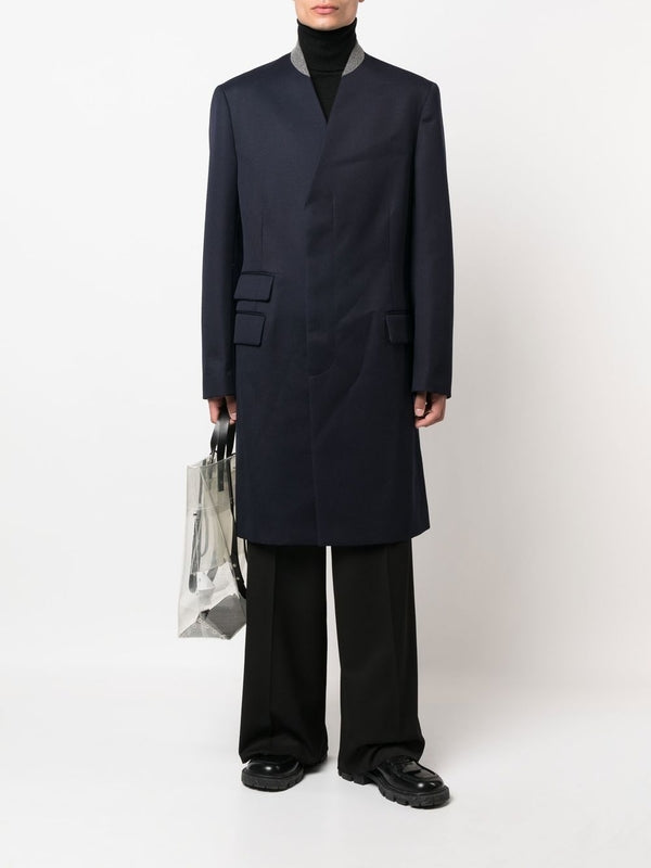 Back Stitch Collarless Single
  Wool Coat