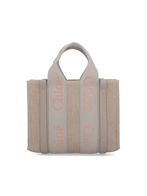 Woody logo linen tote bag