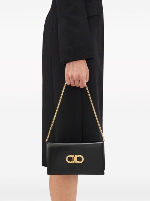 FERRAGAMO - Double Gancini Leather Mini
  Shoulder Bag - Jente