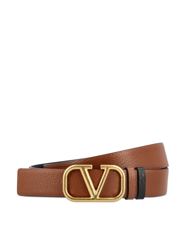 V Logo Reversible Leather Belt