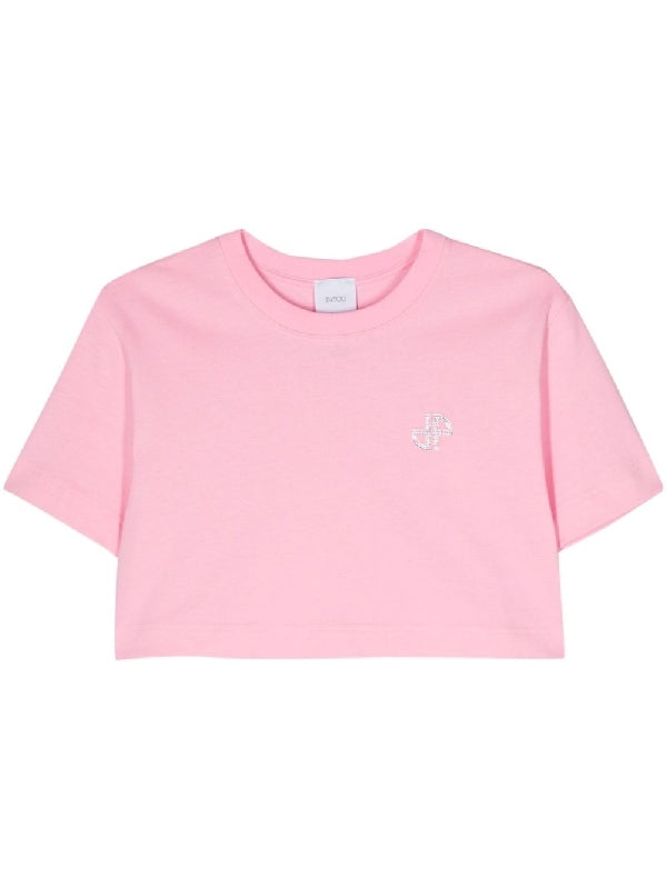 Logo Embroidered Cotton Crop T-Shirt