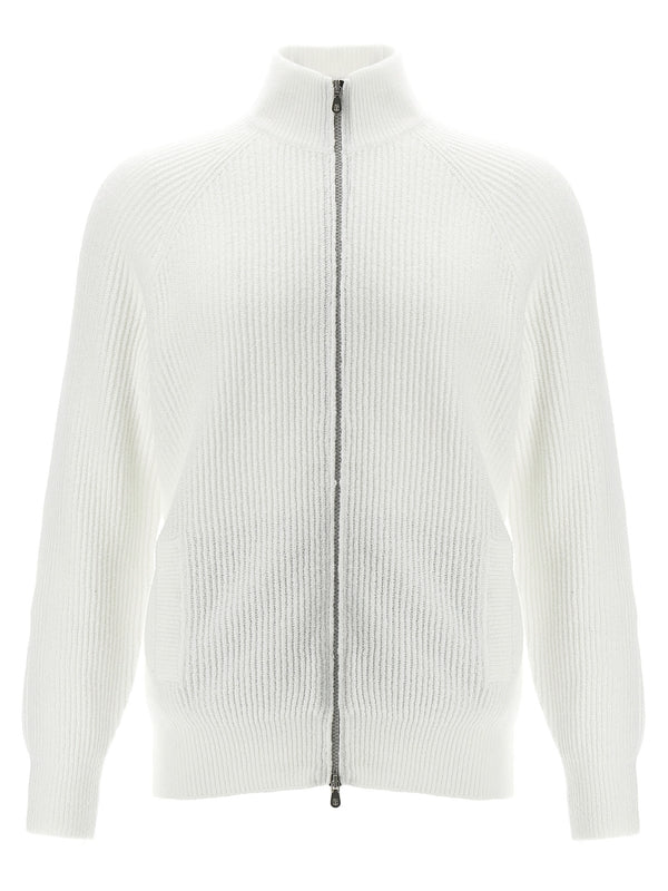 High-Neck
  Zip-Up Ribbed Cardigan