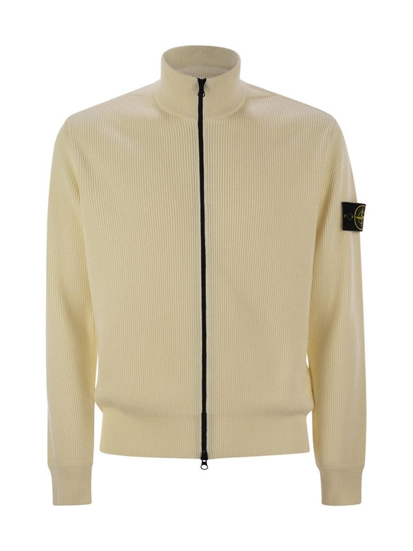 Wappen Patch Cotton Rib Knit Zip-Up Jacket