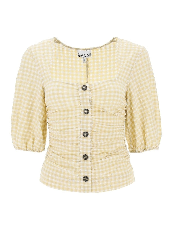 泡泡纱泡泡袖衬衫