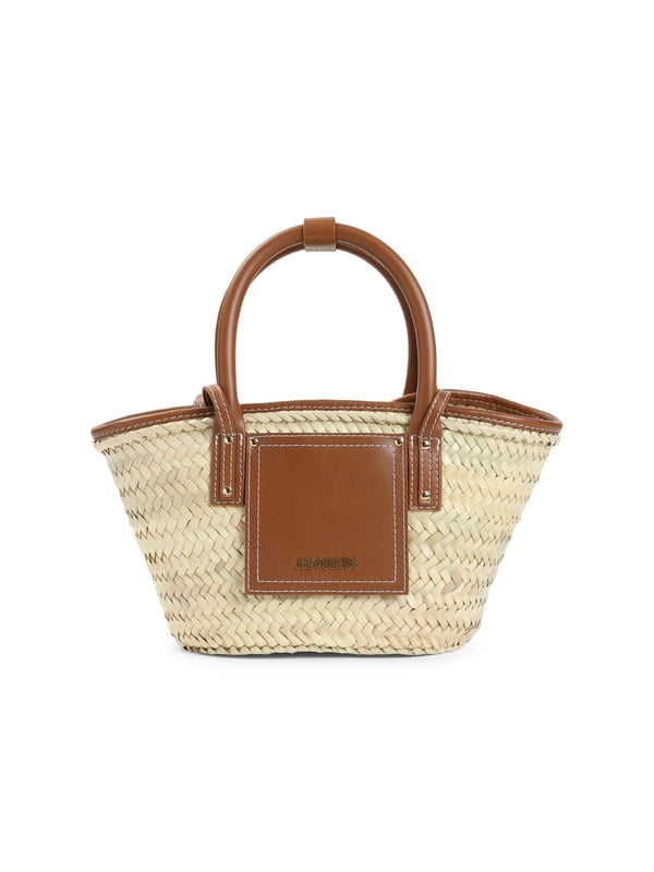 Soli Logo Raffia Leather Small Tote Bag