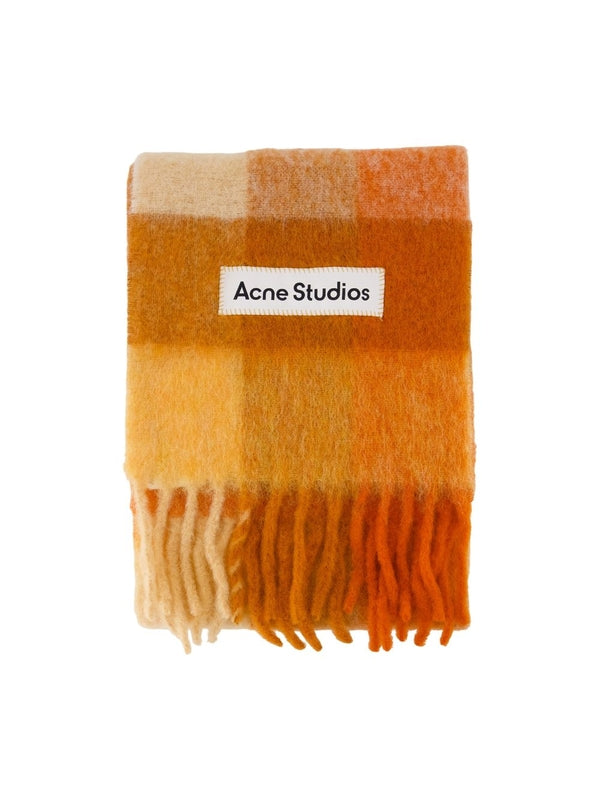 Acne Studios Orange Checked Wool Mufflers