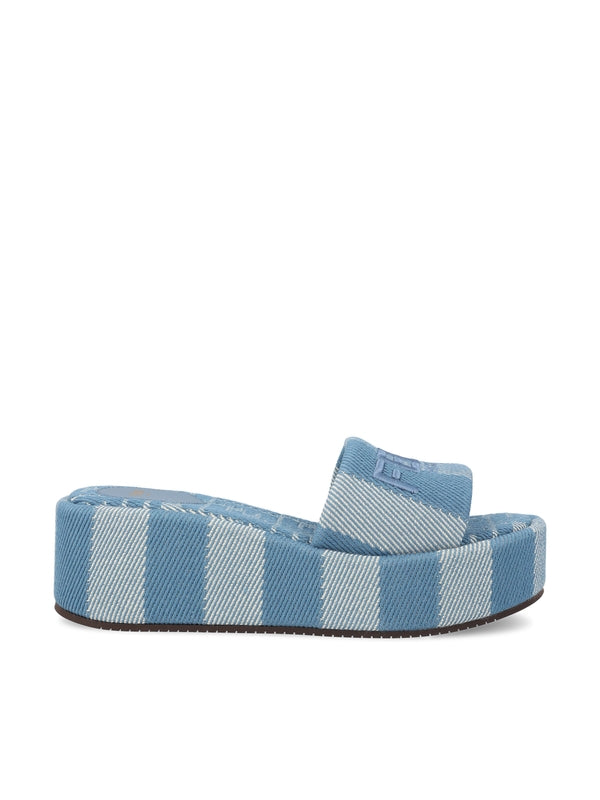 Sunshine Logo Denim Effect Wedge Sandals