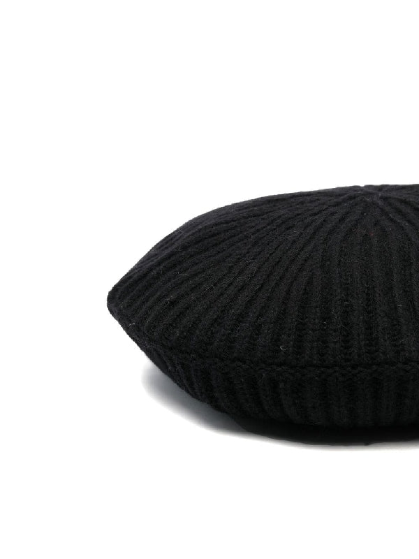 Logo Label Wool Blend Ribbed Beret