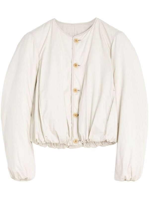 Collarless Wadded Crop Jacket