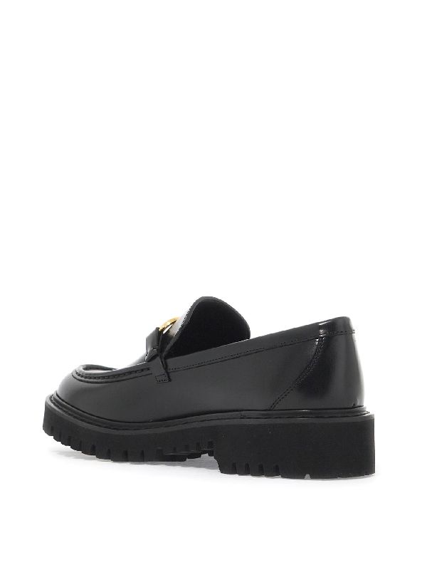 V Logo Decor Leather Loafers - Jente