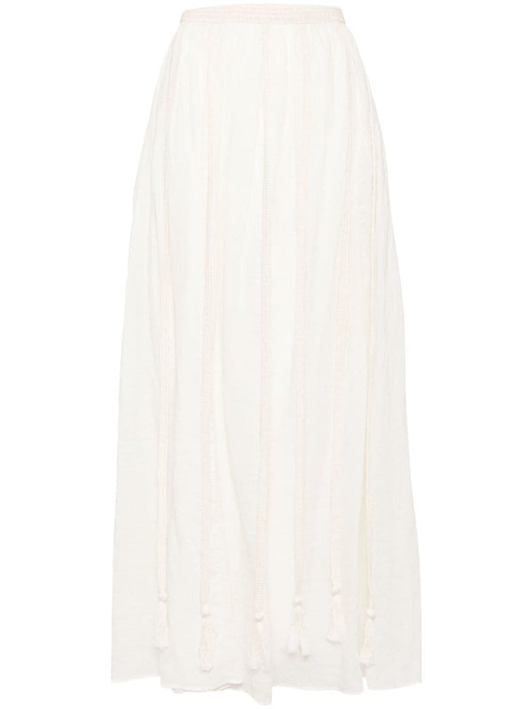 White Tassel Embellished Long
  Skirt