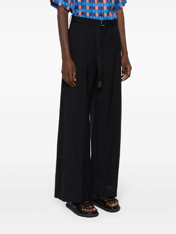 Belted Stripe Pleated Pants