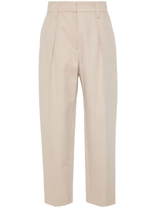 Beige Cotton Wool Tailored
  Pants