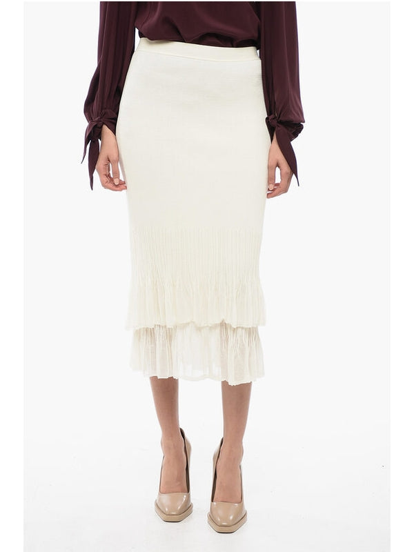 White Ruffle Cotton Midi Skirt